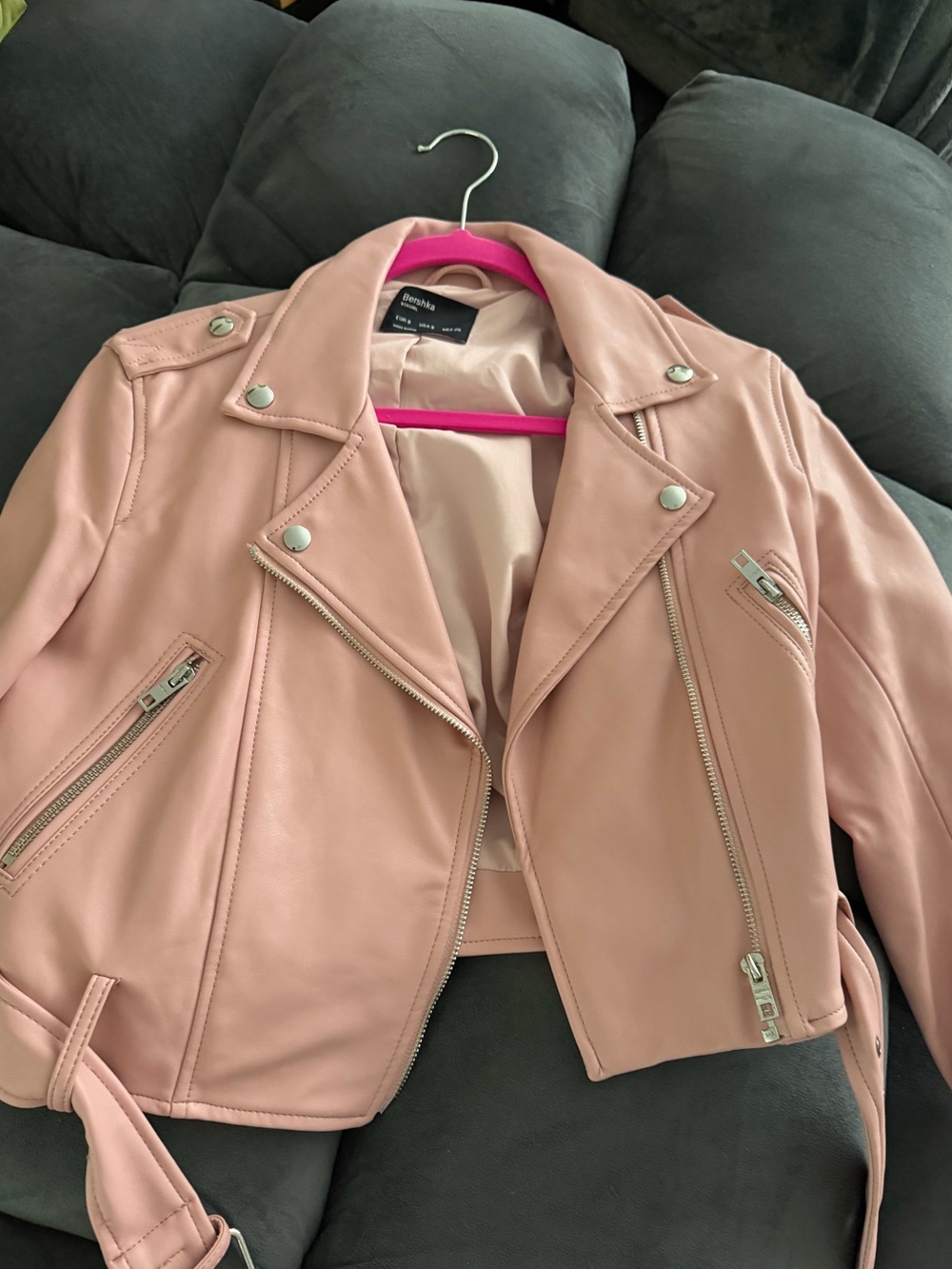 Bershka Blush Pink Faux Leather Jacket